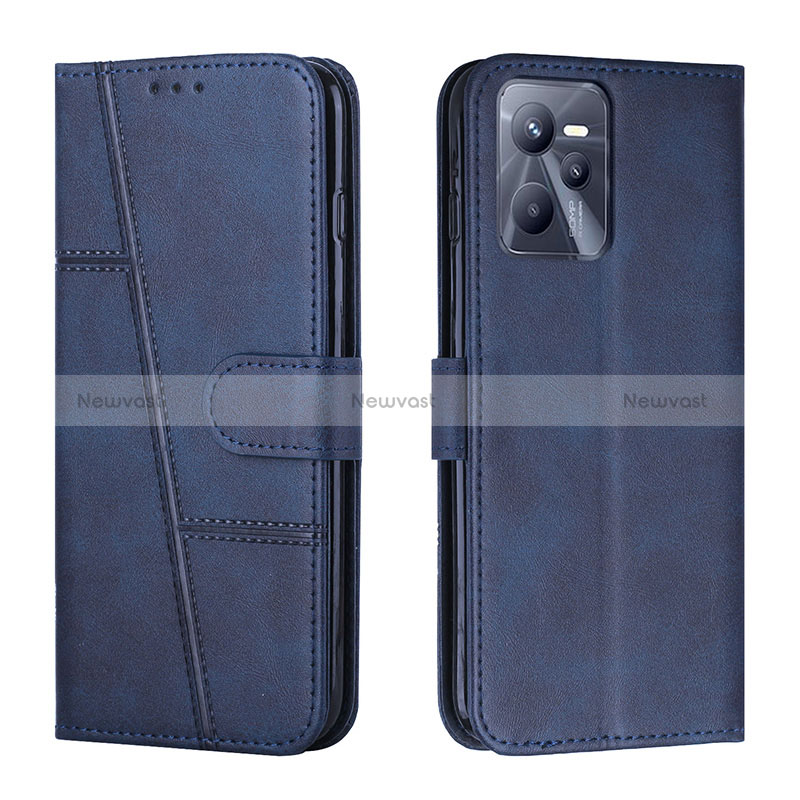 Leather Case Stands Flip Cover Holder Y01X for Realme Narzo 50A Prime Blue