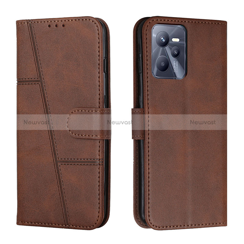 Leather Case Stands Flip Cover Holder Y01X for Realme Narzo 50A Prime Brown