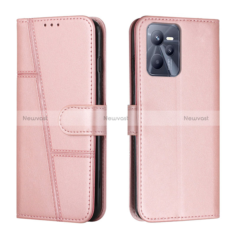 Leather Case Stands Flip Cover Holder Y01X for Realme Narzo 50A Prime Rose Gold