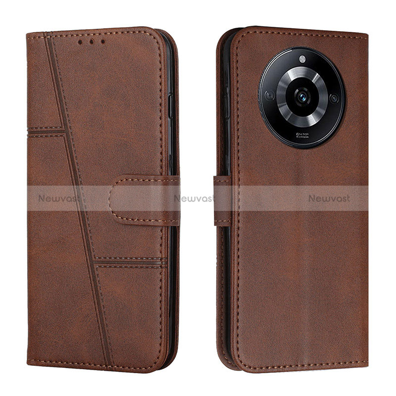 Leather Case Stands Flip Cover Holder Y01X for Realme Narzo 60 5G Brown