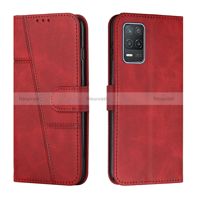 Leather Case Stands Flip Cover Holder Y01X for Realme Q3i 5G Red