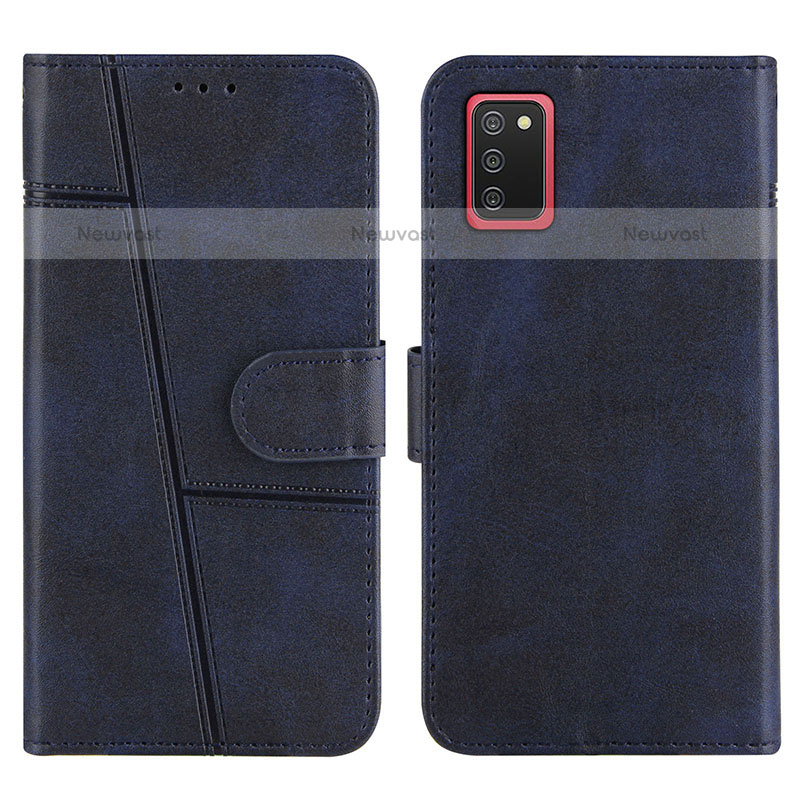 Leather Case Stands Flip Cover Holder Y01X for Samsung Galaxy A02s Blue