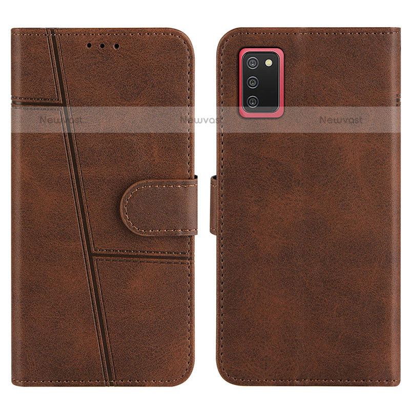 Leather Case Stands Flip Cover Holder Y01X for Samsung Galaxy A02s Brown