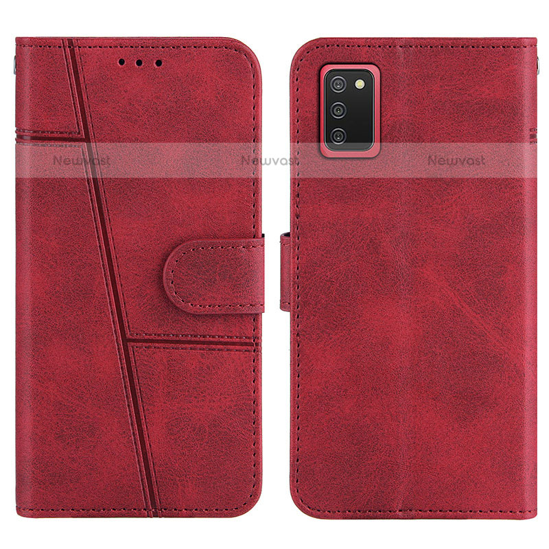 Leather Case Stands Flip Cover Holder Y01X for Samsung Galaxy A02s Red