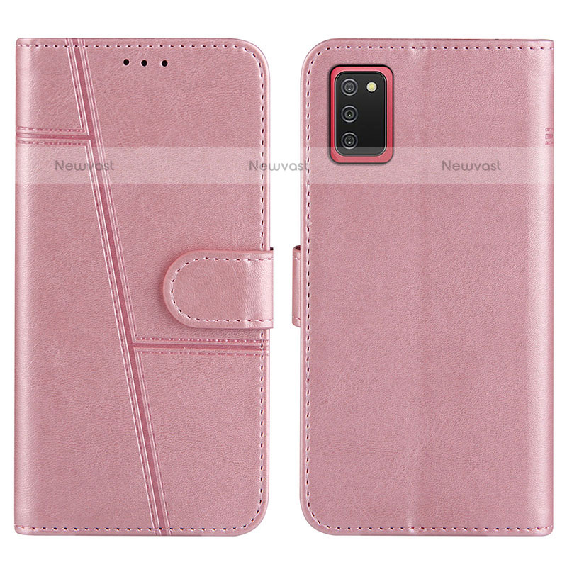 Leather Case Stands Flip Cover Holder Y01X for Samsung Galaxy A02s Rose Gold