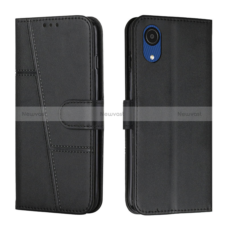 Leather Case Stands Flip Cover Holder Y01X for Samsung Galaxy A03 Core Black