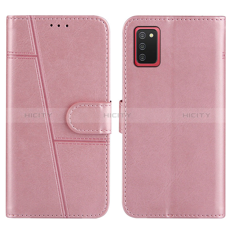 Leather Case Stands Flip Cover Holder Y01X for Samsung Galaxy A03s Rose Gold