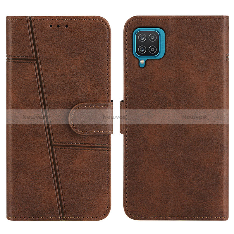 Leather Case Stands Flip Cover Holder Y01X for Samsung Galaxy A12 5G Brown