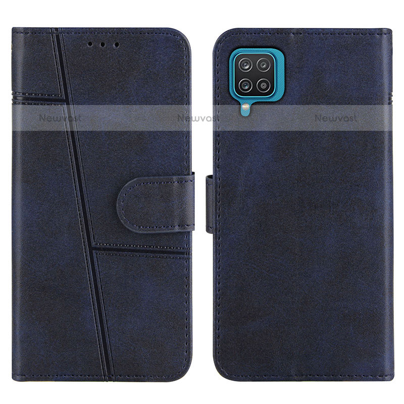 Leather Case Stands Flip Cover Holder Y01X for Samsung Galaxy A12 Blue