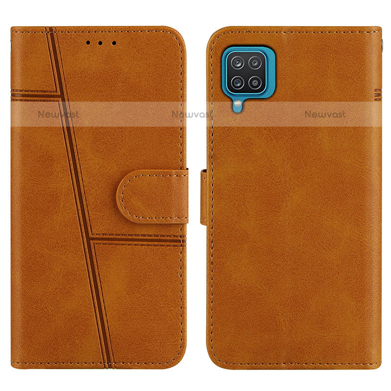 Leather Case Stands Flip Cover Holder Y01X for Samsung Galaxy A12 Light Brown