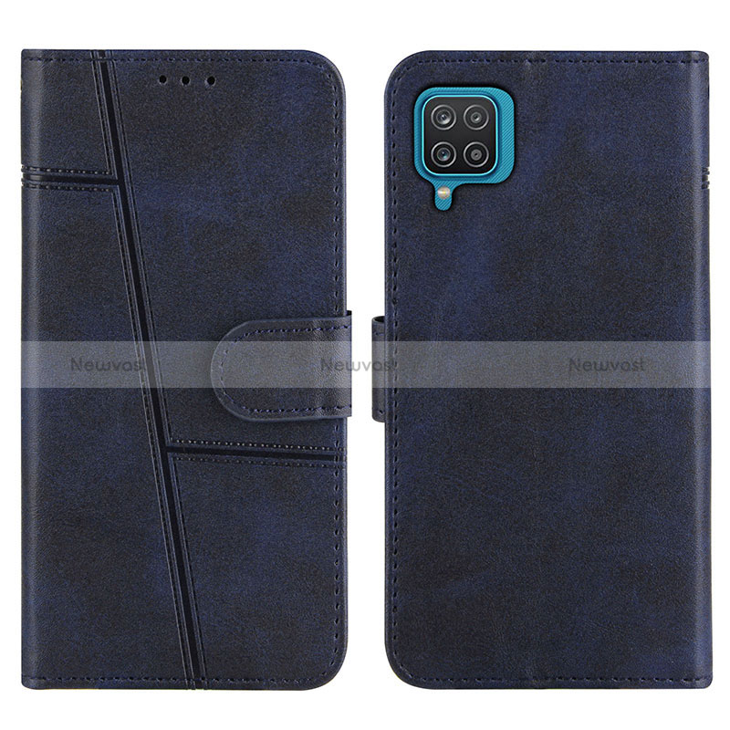 Leather Case Stands Flip Cover Holder Y01X for Samsung Galaxy A12 Nacho Blue