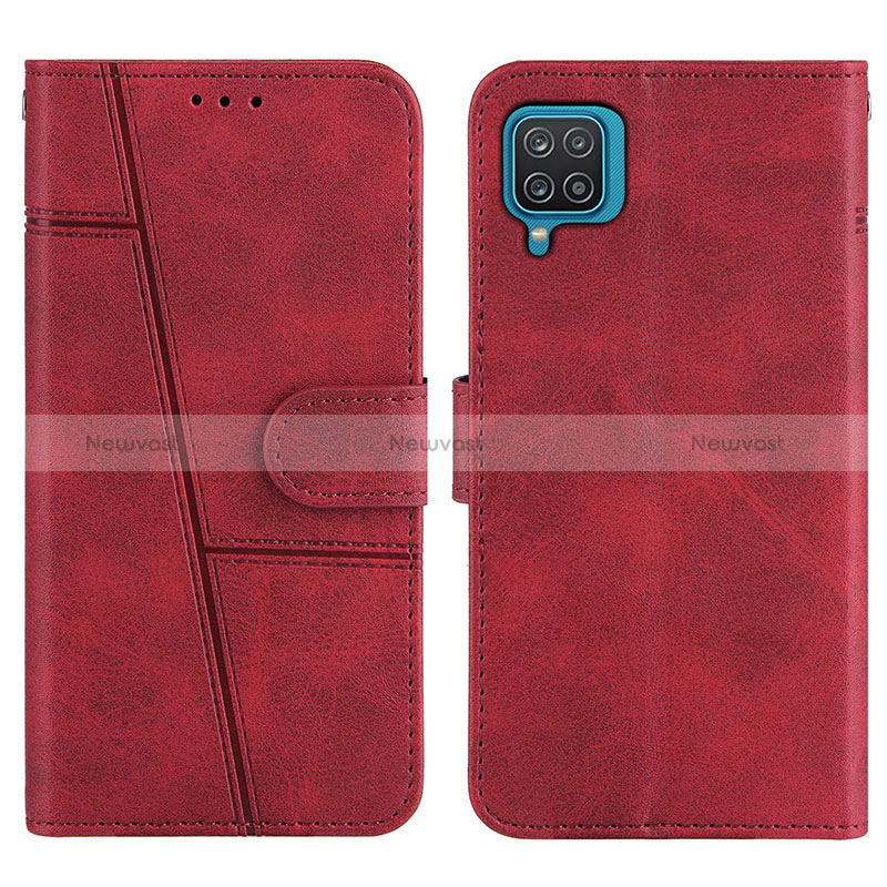 Leather Case Stands Flip Cover Holder Y01X for Samsung Galaxy A12 Nacho Red