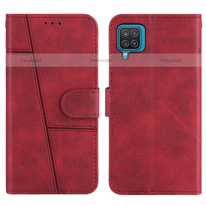 Leather Case Stands Flip Cover Holder Y01X for Samsung Galaxy A12 Red