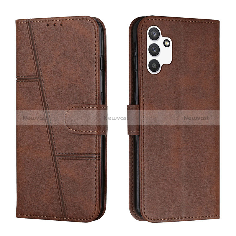 Leather Case Stands Flip Cover Holder Y01X for Samsung Galaxy A13 4G Brown