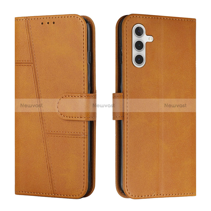 Leather Case Stands Flip Cover Holder Y01X for Samsung Galaxy A13 5G Light Brown