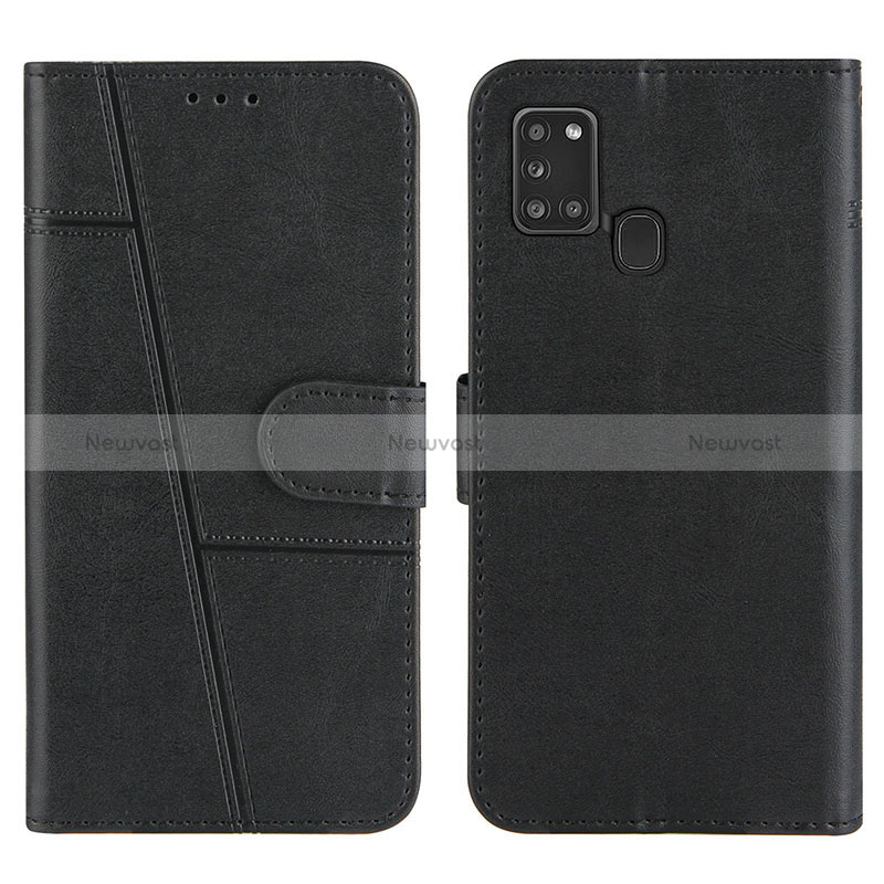 Leather Case Stands Flip Cover Holder Y01X for Samsung Galaxy A21s Black