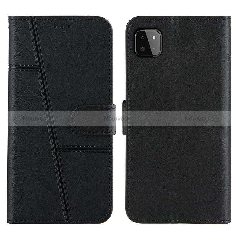 Leather Case Stands Flip Cover Holder Y01X for Samsung Galaxy A22 5G Black