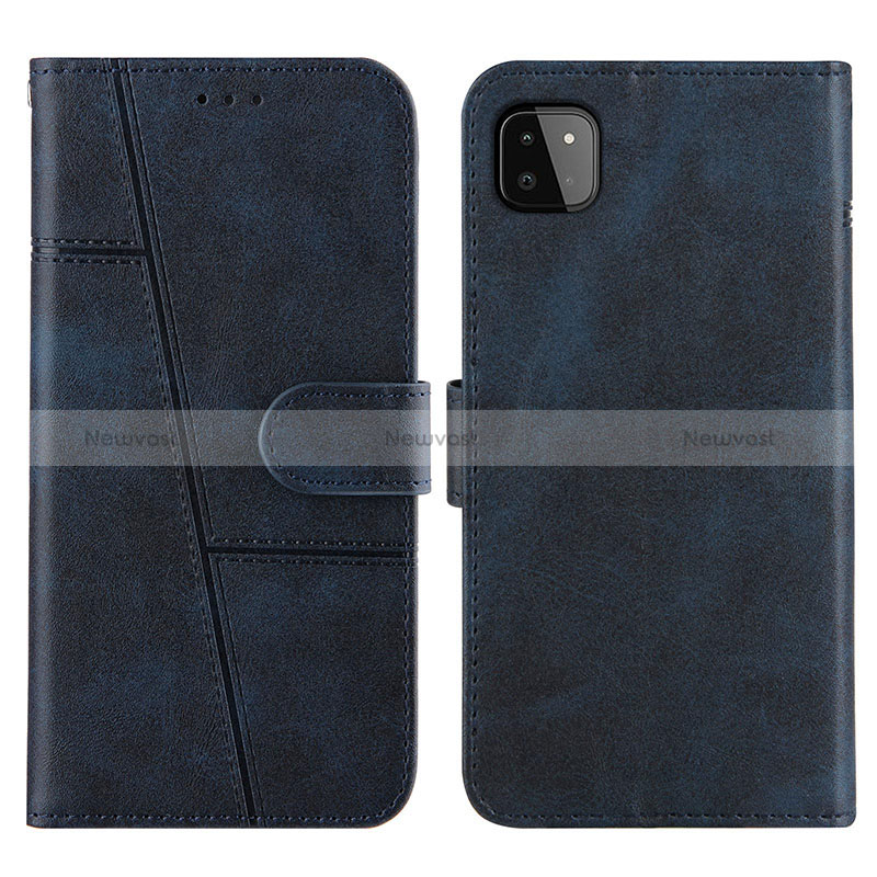 Leather Case Stands Flip Cover Holder Y01X for Samsung Galaxy A22 5G Blue