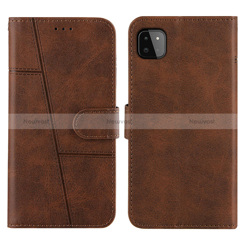 Leather Case Stands Flip Cover Holder Y01X for Samsung Galaxy A22s 5G Brown