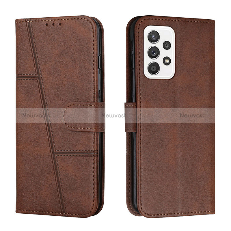 Leather Case Stands Flip Cover Holder Y01X for Samsung Galaxy A23 4G Brown