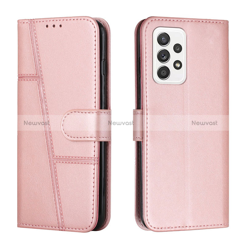 Leather Case Stands Flip Cover Holder Y01X for Samsung Galaxy A23 4G Rose Gold