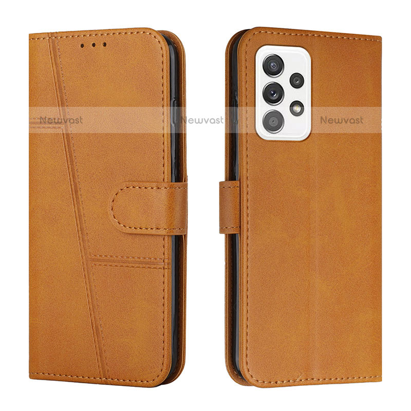 Leather Case Stands Flip Cover Holder Y01X for Samsung Galaxy A23 5G Light Brown