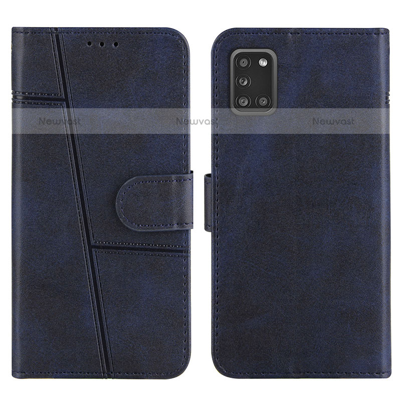 Leather Case Stands Flip Cover Holder Y01X for Samsung Galaxy A31 Blue