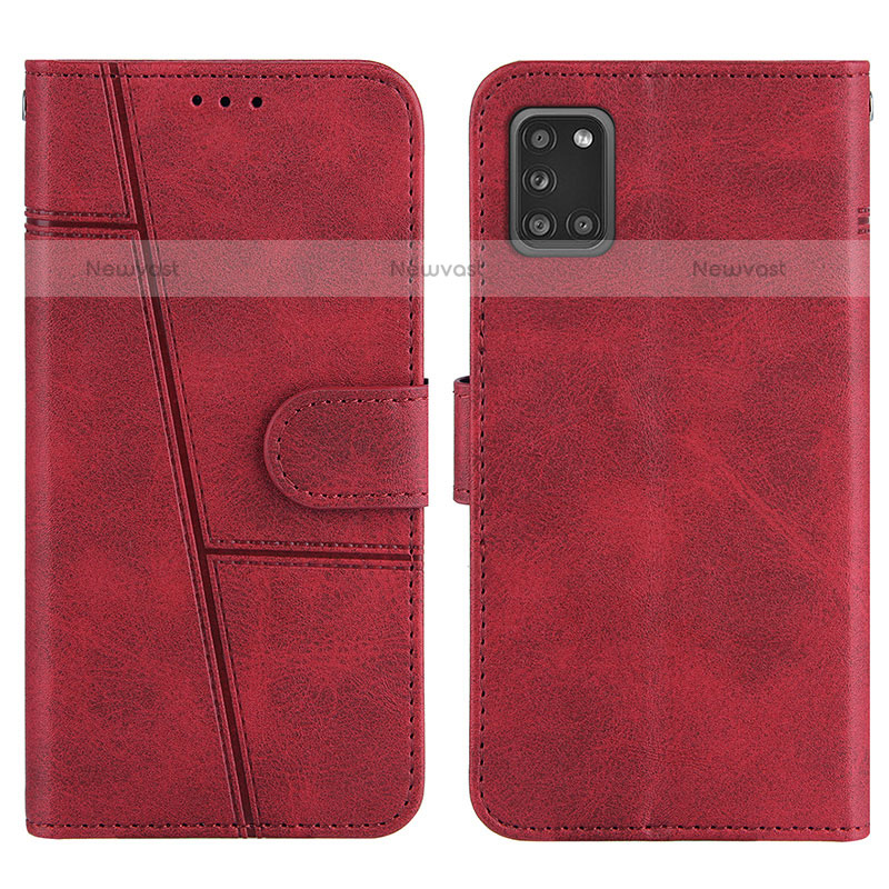 Leather Case Stands Flip Cover Holder Y01X for Samsung Galaxy A31 Red