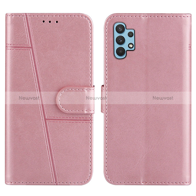 Leather Case Stands Flip Cover Holder Y01X for Samsung Galaxy A32 5G Rose Gold