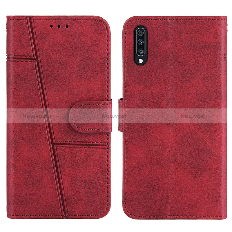 Leather Case Stands Flip Cover Holder Y01X for Samsung Galaxy A50S Red