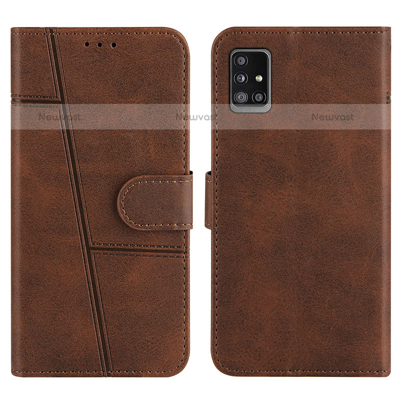 Leather Case Stands Flip Cover Holder Y01X for Samsung Galaxy A51 4G Brown