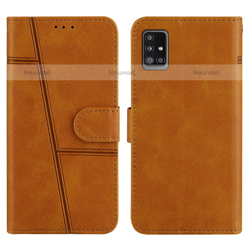 Leather Case Stands Flip Cover Holder Y01X for Samsung Galaxy A51 4G Light Brown