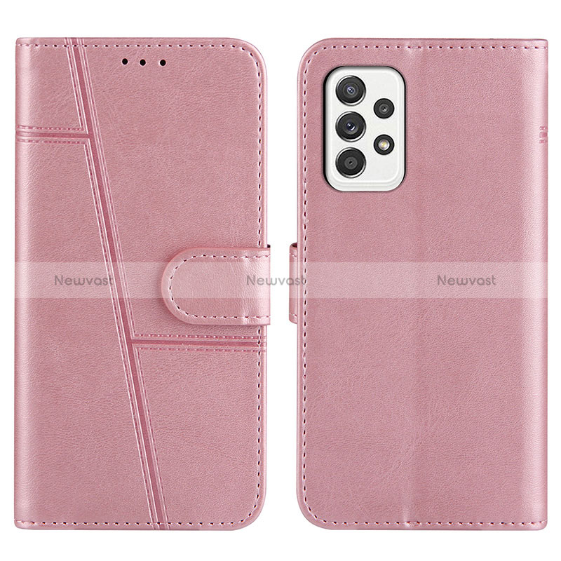 Leather Case Stands Flip Cover Holder Y01X for Samsung Galaxy A52 4G Rose Gold