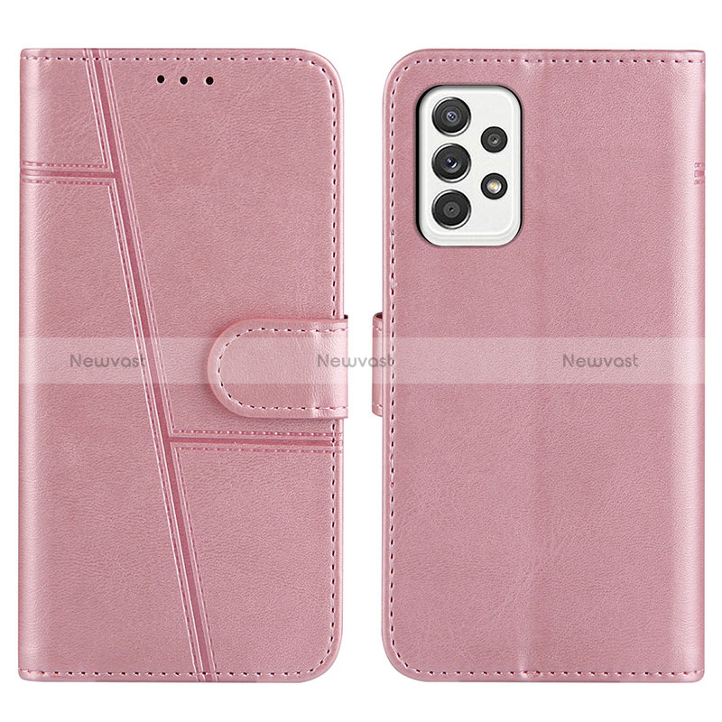 Leather Case Stands Flip Cover Holder Y01X for Samsung Galaxy A52s 5G Rose Gold