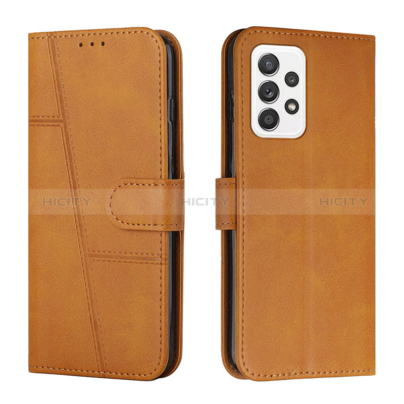 Leather Case Stands Flip Cover Holder Y01X for Samsung Galaxy A53 5G Light Brown