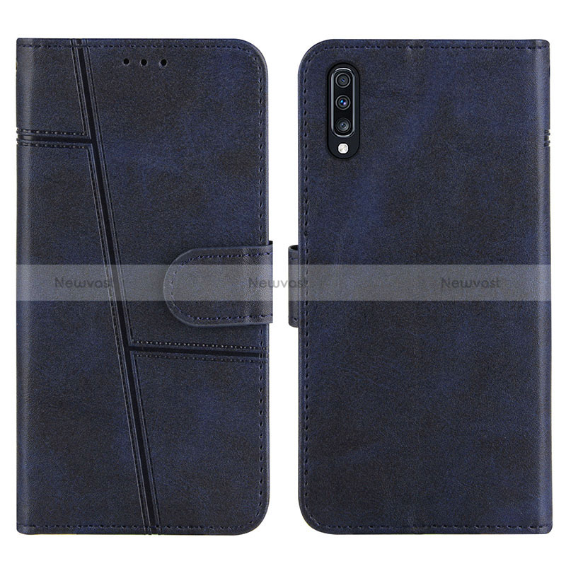 Leather Case Stands Flip Cover Holder Y01X for Samsung Galaxy A70 Blue