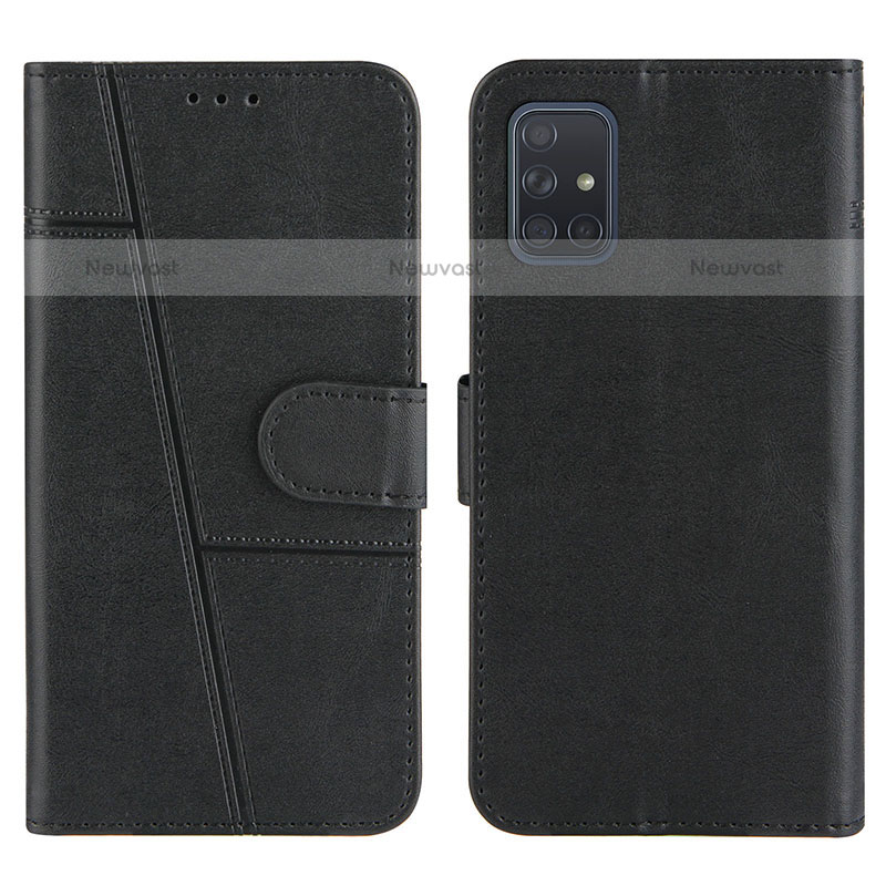 Leather Case Stands Flip Cover Holder Y01X for Samsung Galaxy A71 4G A715 Black