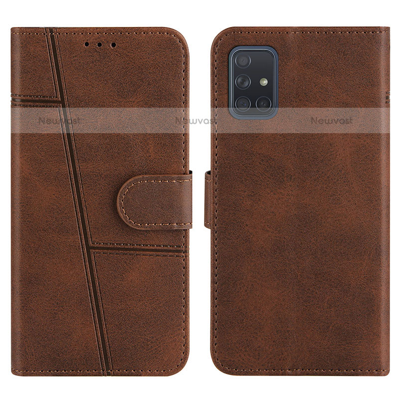 Leather Case Stands Flip Cover Holder Y01X for Samsung Galaxy A71 4G A715 Brown