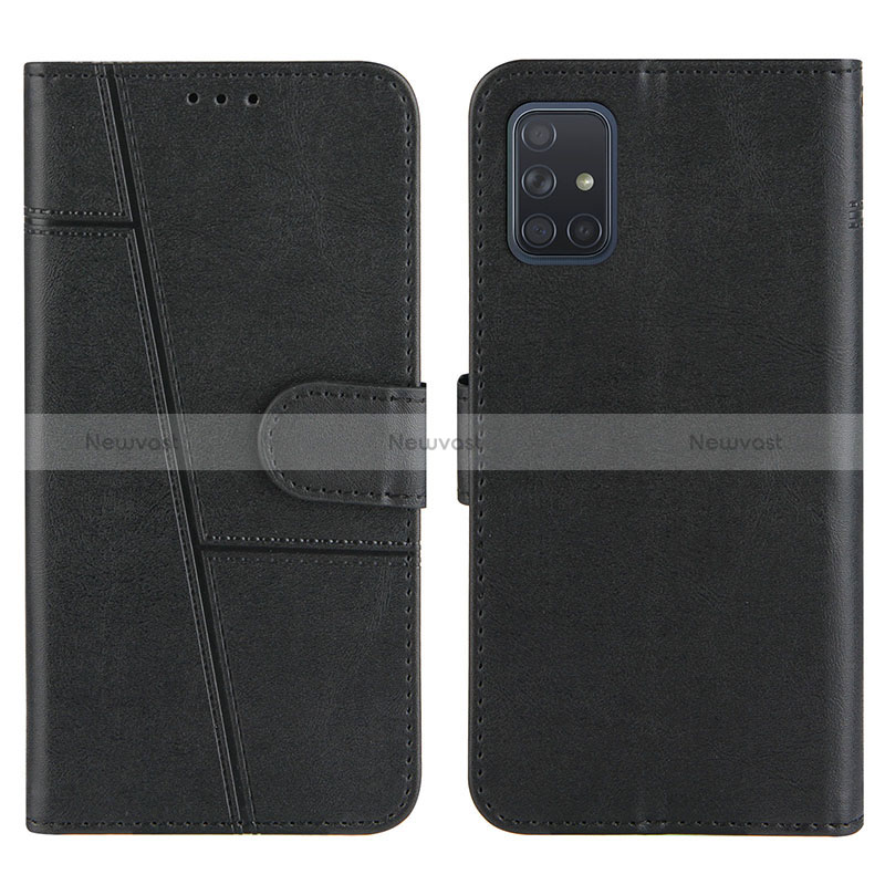 Leather Case Stands Flip Cover Holder Y01X for Samsung Galaxy A71 5G Black