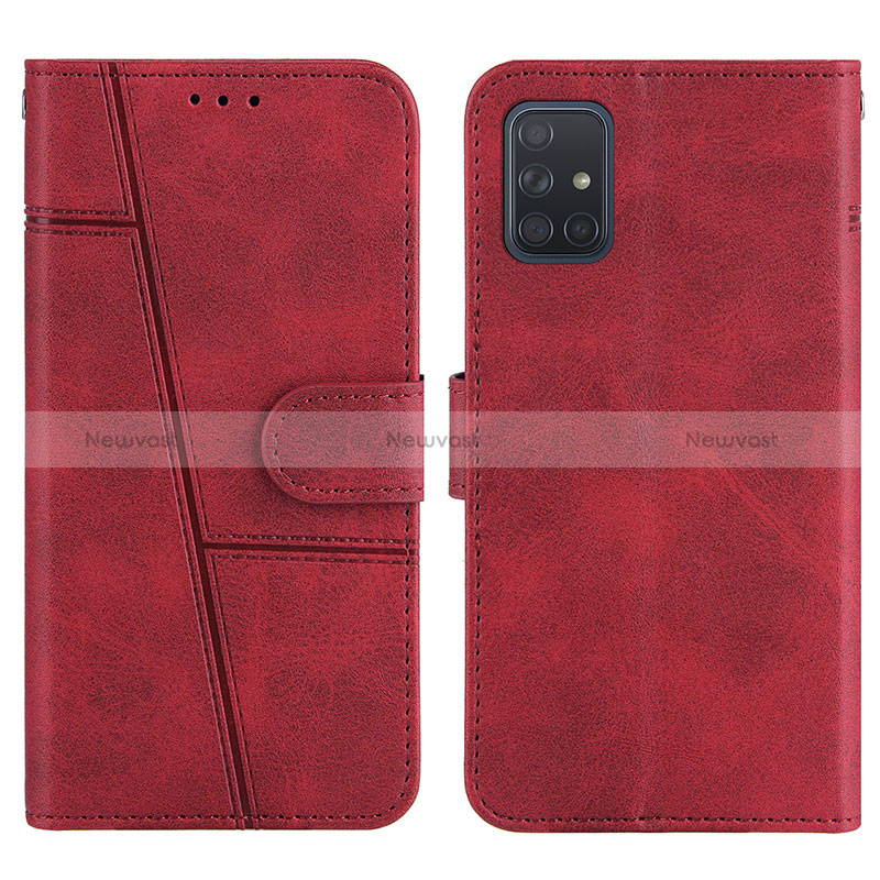 Leather Case Stands Flip Cover Holder Y01X for Samsung Galaxy A71 5G Red