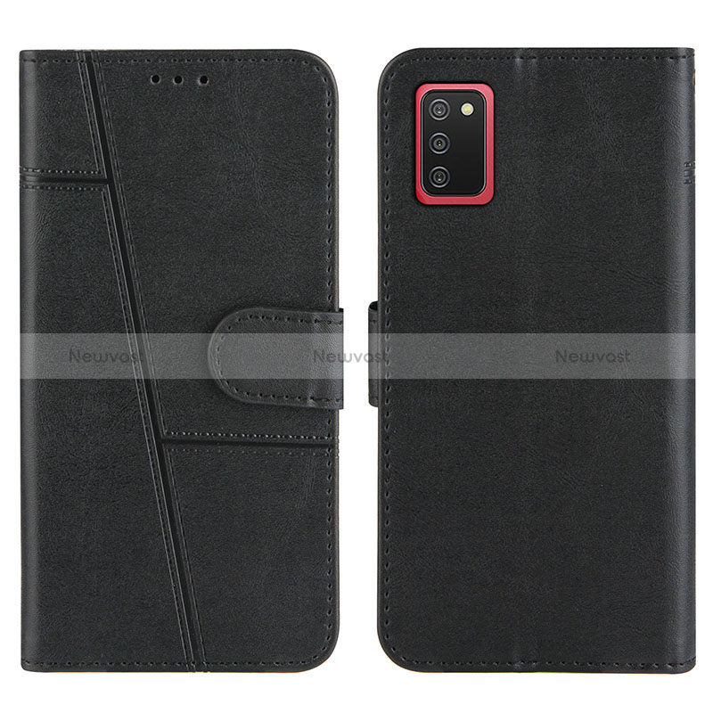 Leather Case Stands Flip Cover Holder Y01X for Samsung Galaxy F02S SM-E025F Black