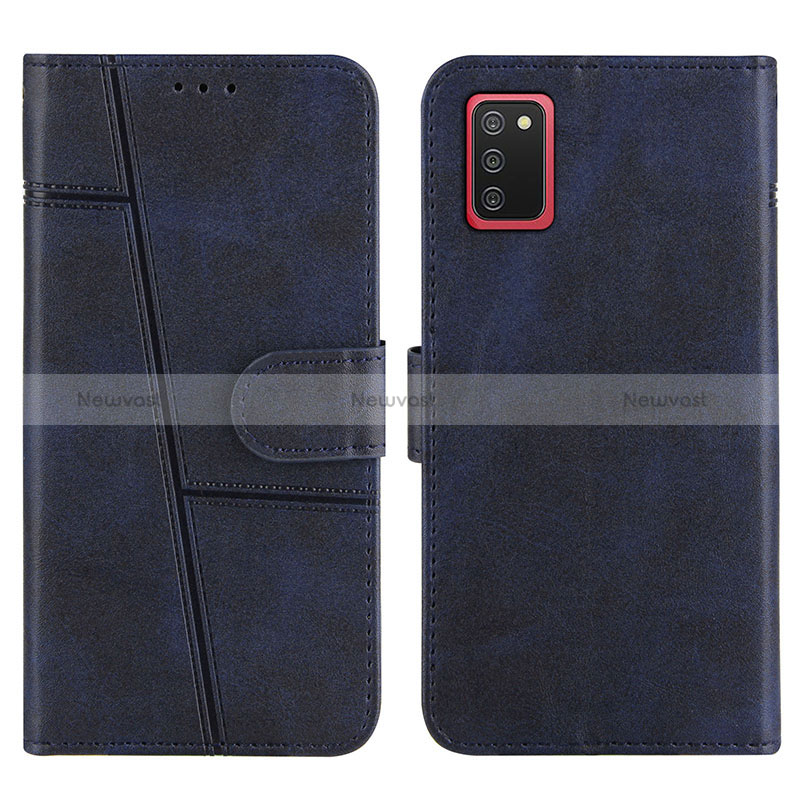 Leather Case Stands Flip Cover Holder Y01X for Samsung Galaxy F02S SM-E025F Blue