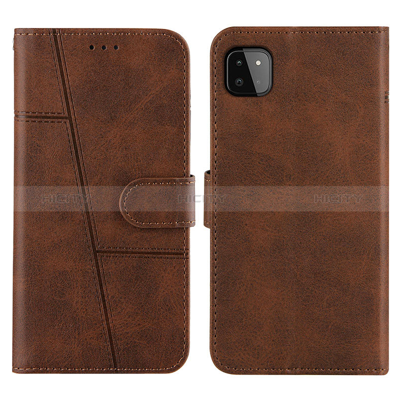 Leather Case Stands Flip Cover Holder Y01X for Samsung Galaxy F42 5G Brown