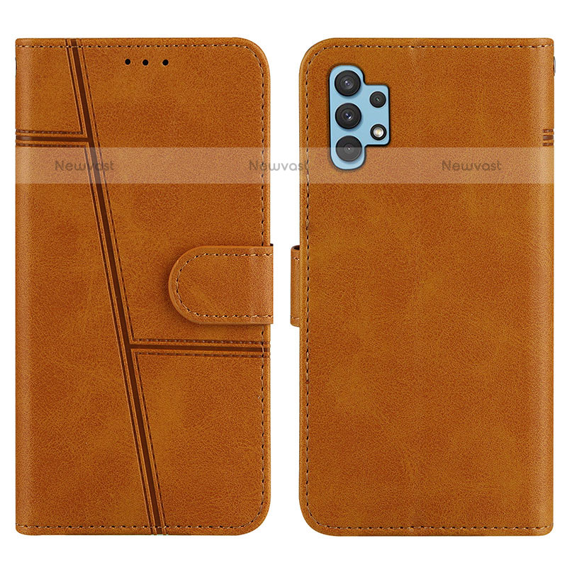 Leather Case Stands Flip Cover Holder Y01X for Samsung Galaxy M32 5G Light Brown