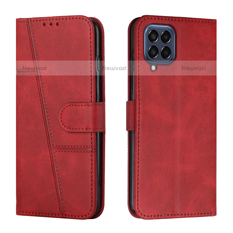 Leather Case Stands Flip Cover Holder Y01X for Samsung Galaxy M53 5G Red