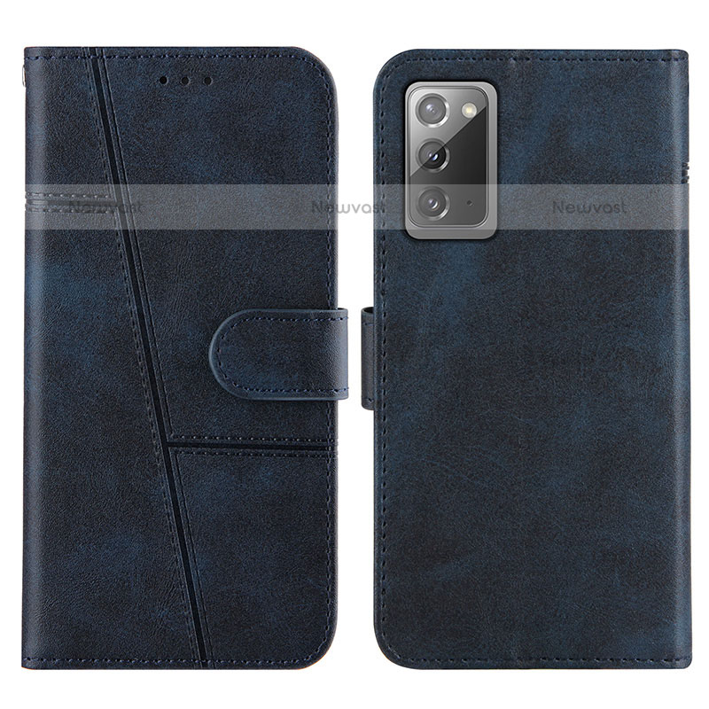 Leather Case Stands Flip Cover Holder Y01X for Samsung Galaxy Note 20 5G Blue