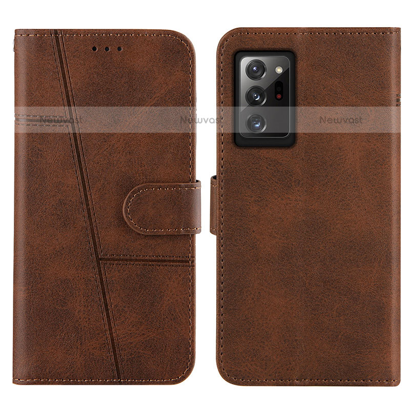 Leather Case Stands Flip Cover Holder Y01X for Samsung Galaxy Note 20 Ultra 5G Brown