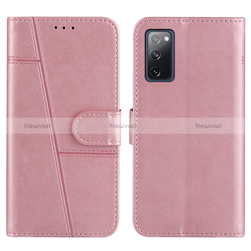 Leather Case Stands Flip Cover Holder Y01X for Samsung Galaxy S20 FE 4G Rose Gold