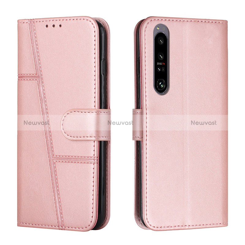 Leather Case Stands Flip Cover Holder Y01X for Sony Xperia 1 IV SO-51C Rose Gold