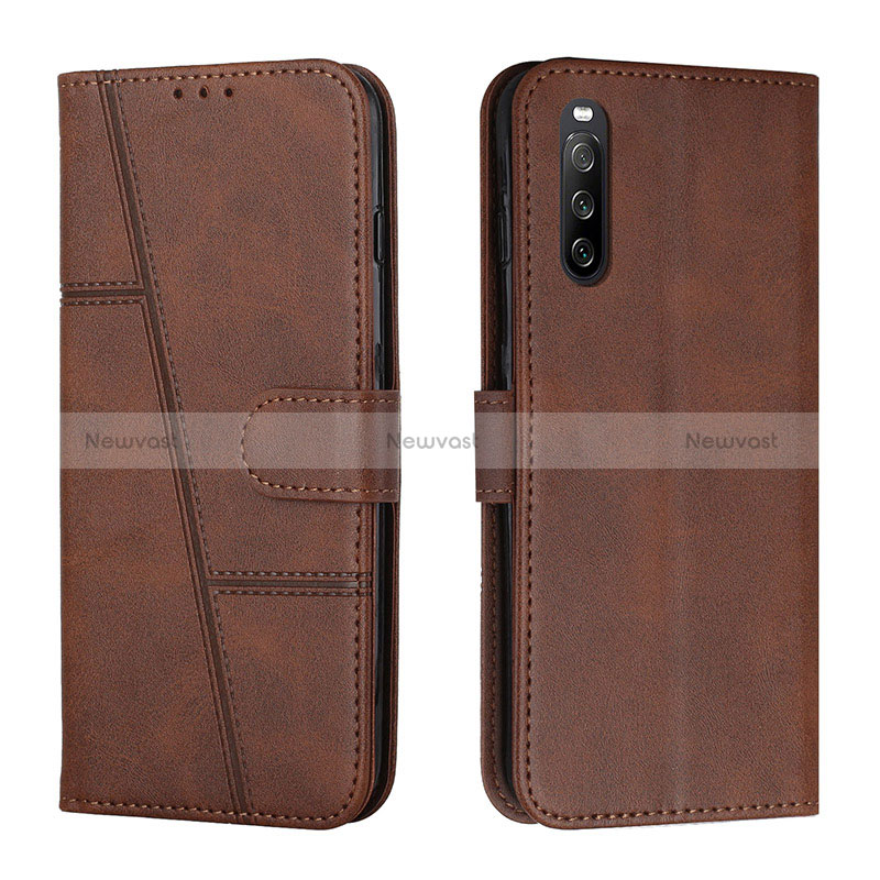 Leather Case Stands Flip Cover Holder Y01X for Sony Xperia 10 IV Brown